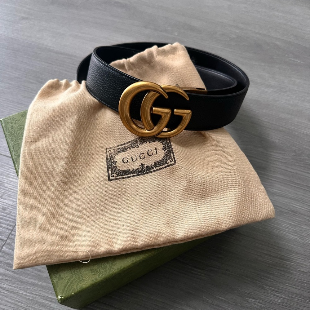 Gucci Black Belt with Gold GG Buckle